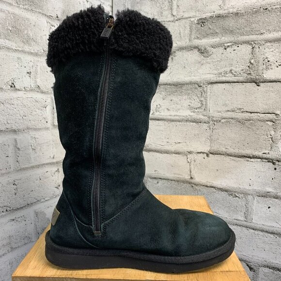 Ugg Black Suede Sherpa Lined Mid Calf Boots - Picture 3 of 12